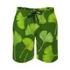 Men's Shorts Green Ginko Biloba Board Cute Leaves Print Casual Short Pants Males Sportswear Fast Dry Swimming Trunks Gift Idea