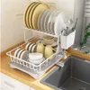 Organisation de stockage des aliments Définit Doublelayer Metal Kitchen Dish Bowl Séchage Rack avec racks de drainage avec cage à cage à cage Panier d'organisateur de vaisselle 230817