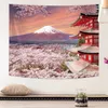 Taquestres de tapeçaria japonesa parede de parede pendurada na bandeira de foto da montanha de fuji background background japão pagoda wall arte r230817