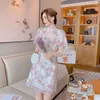 Etnik Giyim Asil Kadınlar Baskı Çiçek Cheongsam Çin tarzı bayanlar Akşam Partisi Elbise Vintage Slim Qipao Vestidos Zarif Qi Pao