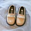 Sneakers Kids PU Leather Shoes Spring Autumn Fashion Girls Pearls Casual Princess Flats Soft Loafers Children Black Beige 2335 J230818