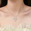 Pendanthalsband Est S925 Sterling Silver Cross Pendants Halsband Kubik Zirkonium 3 Lyxiga fina smycken för kvinnor Bröllopsfest gåva 230816