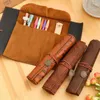 Vintage Retro Treasure Map Canvas Leather Pencil Cases Large Cpacity Makeup Brush Pouch Stationery Storage Bags Supplies