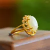 Rings Cluster Classic Elegant for Women Natural Un White Giade Crystal Flower Engagement Ring Reput Golds Gioielli