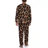 Мужская снаряда для сна обнаруженная леопардовая пижама с длинными рукавами принт животных два часа повседневные пижам