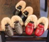 Sneakers Kids Fur Shoes Children Velvet Shoes Baby Girls Warm Flats Toddler Black Brand Shoes Princess Loafer Chain Moccasin For Winter J230818