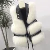 女性のベストファーベストジャケットショートチョッキコートファッション秋/冬2023パッチワーク模倣ノースリーブコート女性