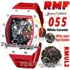 RMF 055 Mens Watch RMUL2 Mechanical Hand-winding White Ceramic Case Skeleton Dial Red inner ring Red Rubber Strap 2023 Super Edition eternity Sport Herrenuhr Watches