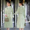 Etniska kläder Sweet Elegant Women's Cheongsam Autumn Winter Lace Plush Tjockning Slim Fit Wool Collar Qipao Chinese Traditional Vintage