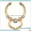 Pierścionki nosowe Studs Fashion Fałszywszy septum medyczny tytan pierścień przebijanie Sier Crystal Indian Body Clip For Women Girls Biżuter Prezent Dh90n