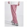 Мужские брюки Miyake Плиссированный летний прямой урожай розовый длинный ретро -модный уличный стиль