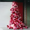 装飾花 2.5 メートル造花壁ピンク赤ローズアジサイ屋外結婚式の背景の装飾床花行 Po 小道具
