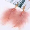 Stud Earrings 1 Pair Elegant Fluffy Feather Statement Resin Bead Chain Long Dangle Drop Bohemia Jewelry For Women Boho