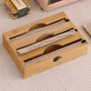 Food Storage Organization Sets 3 In 1 Bamboo Wrap Dispenser For Aluminum Foil With Cutter Cling Film Holder Kitchen Accessories 230817