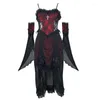 Casual Dresses Blood Supply Original Vampire Gothic Black Red Drawstring Asymmetric Slip Dress Halloween spets ärm Dark Suspender