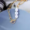 Hänghalsband balanbiu punk odlad pärla för kvinnor känsliga guldfärg mässingskedjor 2023 mode smycken jul