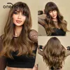Synthetic Wigs oneNonly Good Quality Synthetic Wigs Long Body Wave Mixed Brown Wig Daily Natural Wigs for Women Heat Resistant Hair HKD230818