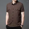 Casual shirts voor heren kledingbedrijf losse gestreepte afdrukken korte mouw knop knop knappe temperamentvakken afslagkraag