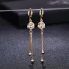 Dangle Earrings Round Flower For Women Girls 999 Rose Gold Wedding Chain 2023 Light Yellow Color White Zircon Fashion