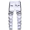 Mens Jeans Punk Men Zipper Hip Hop Slim Fit White Bike Elastic Split Denim Pants Cotton Fashion Casual Jogging Male Clothing 230817