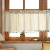 Gardin bomullslinne halv gardiner med tofsar stångficka kort för fönster kök skåp dörr café vardagsrum