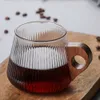 Mokken Glass Coffee Mug Japanesestyle Cup met houten handvat verticale strepen thee melk thuiskantoor drinkwarebiergeschenk 230817
