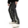 Herr jeans cool design kamouflage lapptäcke raka män jeans byxor y2k kläder hip hop tvättade svart casual långa byxor ropa hombre 230815