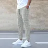 Pantalon pour hommes pantalon réglable pantalon à plaid crayon décontracté à imprimé avec des poches élastiques à la taille élastique confortables pour tous les jours