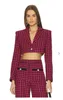 Suits de mujer Vintage Houndstooth Jacquard Jacquard Contrast BiColor Collar Notched Collar Bordery One Botón Blazer corto Blazer