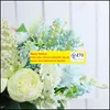 Düğün Çiçekleri Partisi Malzemeleri Etkinlikler Güller Yapay Beyaz İpek Şakayık Yüksek Kaliteli Gökyüzü Mavi Gelin Buket Dekoru Sahte Çiçek Ev Acceszz