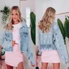 Kvinnorjackor Fashion Denim Jacket Kvinnor Tassels Diamond Fempointed Star Casual Fringed Jean Streetwear Style 230817