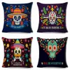 Día del estuche de almohada Decoración de la caja muerta Cartoon México Flower Skull Sex Coushion Coushion para el sofá de poliéster del hogar 45x45cm HKD230817