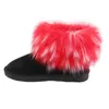 ブーツ女性の毛皮の冬の足首の雪のふわふわの袖口襟フラットシューズ