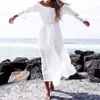 Basic Casual Dresses TEELYNN long boho dress white sexy off the shoulder beach sundress Flare long sleeve splice lace women dresses summer vestidos 230818