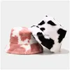 Stingy Brim Hatts Outdoor Casual Faux Fur Winter For Women Black White Cow Print Bucket Hat Men Fisherman Cap Delivery Fashion Acc Dhlrd