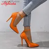 Chaussures habillées aphixta orange Nouveaux cristaux de luxe boucle Pimp Super High 12cm talons talon