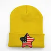 베레모 미국 국기 별 자수 두껍게 니트 모자 겨울 따뜻한 두개골 캡 비니를위한 여자 남자 여자 61