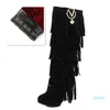 Bottes plus taille troupeau hiver fourrure femmes talons hauts franges de franges de franges mode brun noir