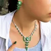 Collier Boucles d'oreilles Set Pera 2023 Summer Luxury Vintage Green Flower Crystal Wedding For Women Bridal Jewelry Party Accessoire J396