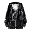 Men's Jackets Stylish Men Hooded Jacket Bright Surface Dressing Cool Elastic Cuff Hood Coat