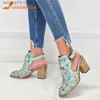 Klänningskor Karinluna 2023 Nytt droppskepp i Stock Summer Women Vintage Brodery Floral Wood Block High Heeled Clog Slingback Sandaler Shoes T230818