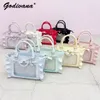 Cosmetic Bags Cases Japanese Style Ruffled Beaded Bow Portable Shoulder Messenger Bag Sweet and Cute Women Girls Leather Handbags 230817