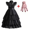 Cosplay Mercredi Fille Costume pour Carnaval Halloween Noir Événements Cosplay Robe Enfants Soirée Vêtements De Mode Gothique Robe 4-10T 230818