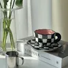 Mugs Hand Painted Ceramic Personalized Chessboard Original Design Coffee Cup Saucer For Tea Milk Creative Gifts Handle Drinkware 230817