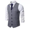 Gilet pour hommes Plaid Straited Vest Men Business Wedding Party Tops Fashion Européen Style Formal Casual Clothing Homme Taille 3xl-S 230817