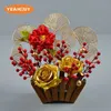 Dekorativa blommor kransar 8st julstillbehör Guld Röd Berry Bean Twig gren för DIY Xmas Handmade Flower Bouquet Decoration Artificial Flower HKD230818