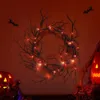 Autre épreuve de fête d'événement Simulation de couronnes d'Halloween Couronnes de branche noires avec lumière LED rouge 42 cm Couronnes pour portes Fleur Garland Halloween Decoration 230817