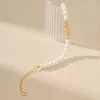 Strand Shell Pearl Bead Copper Metal Bracelet For Women Simple Style Party Gift Fashion Jewelry Ear Accessories CE018