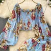 Calças de duas peças femininas Mulheres de verão elegantes Floral 2 peças estabelecem safras vintage Tops
