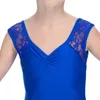 Portez du bleu royal bleu brillant lycra en dentelle de danse de danse de la liotard des filles roses dancewames dames bodys performance 10 couleurs